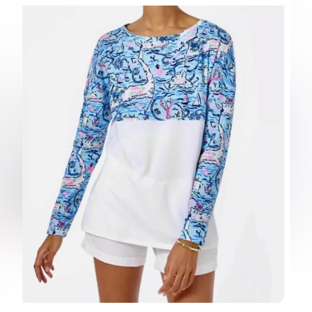 Lilly Pulitzer Finn Lightweight Top Bali Blue Lilly Loves Cape Cod Size XL 922